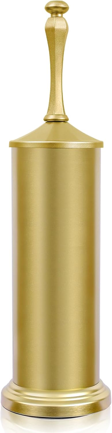Gold Toilet Brush and Holder .Extra Long Handled Toilet Brush for Bathroom .Stainless Steel Heavy Duty Toilet Bowl Brush.Deep Cleaning Modern Toilet Cleaner Brush -Space Saving. Covered Brush. Durable