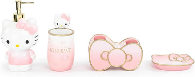 Jay Franco Hello Kitty Organizer Set - 4 Piece Pink Accessories Includes Resin Tumbler. Soap Dispenser. Soap Dish and Toothbrush Holder - Bathroom D¨¦cor