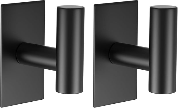 VAEHOLD Wall Towel Hooks. Heavy Duty Sticky Holder Waterproof Towel Hooks for Hanging Coat. Clothes. Closet Hook Wall Mount for Kitchen (Black. 2 Pack)