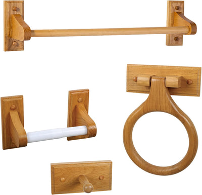 Dalton 4-Piece Bathroom Accessory Set. Honey Oak. Includes Towel Bar. Towel Ring. Toilet Paper Holder. and Robe Hook ¨C Design House. 561258