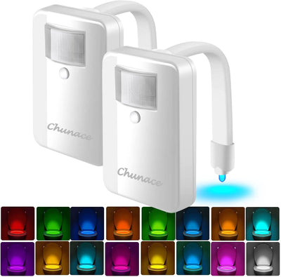 2 Pack Toilet Night Lights with Motion Activated Sensor.16-Color Changing LED Inside Toilet Bowl Nightlight. Cool Stuff for Bathroom Accessories Decor. Unique Gadgets for Men and Kids Brithday Gifts