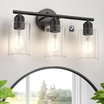 Espird Bathroom Vanity Light Fixtures Matte Black Bathroom Lighting Fixture. 3 Lights Bathroom Light Fixture Over Mirror. Modern Black Vanity Light. UL Certified Wall Sconces with Glass Shades