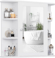 Shintenchi Bathroom Wall Cabinet with Mirror. Mounted Medicine Cabinets with 4 Internal and 6 Open Shelves. Mirrored Door Over The Toilet Storage. Solid White