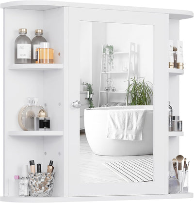 Shintenchi Bathroom Wall Cabinet with Mirror. Mounted Medicine Cabinets with 4 Internal and 6 Open Shelves. Mirrored Door Over The Toilet Storage. Solid White