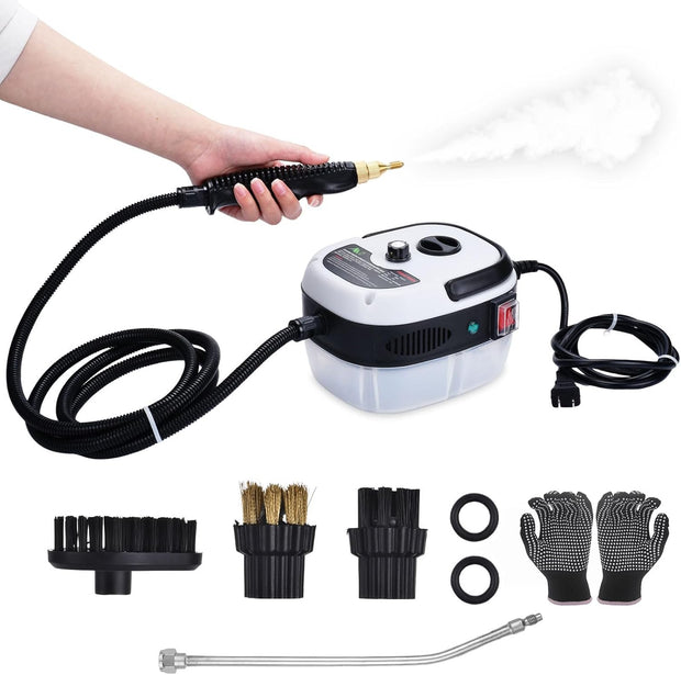 Handheld Steam Cleaner. 2500W Hand-Held High Pressure Portable Cleaning Machine with 3 Brush. High Temperature Steamer for Home Use. Kitchen. Furniture. Bathroom. Car (White)
