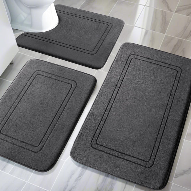 YIHOUSE Memory Foam Bath Mat Set. Non Slip Bath Mats for Bathroom. Super Soft and Water Absorbent Bath Rug Set. Machine Washable U Shape Toilet Mats. Dark Grey