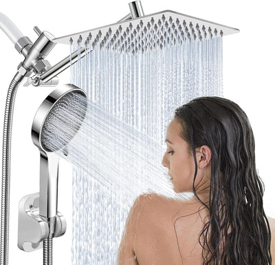 Shower Head.8Rain Shower Head with Handheld Spray Combo with 11'' Angle Adjustable Extension Arm/Flow Regulator/Shower System.High Pressure Rainfall Shower Head Bathroom.Chrome